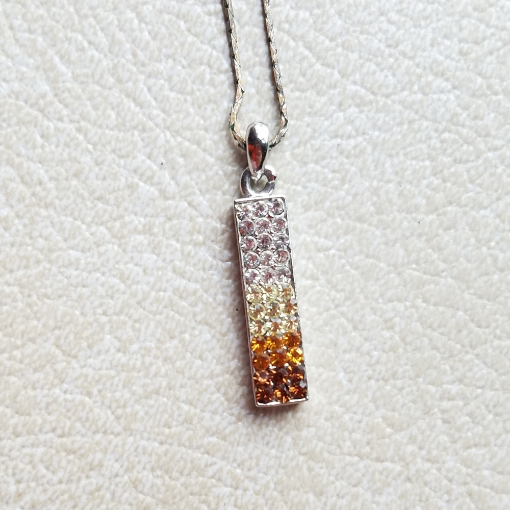 ❌3/$15 Hombre Jeweled Rectangle Pendant Silvetone Necklace